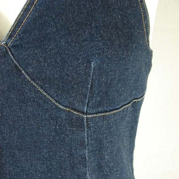 Like New Gas Co Stretch Denim Halter Dress Dark Wash Size 9 Summer Jean Dress - Picture 9 of 11